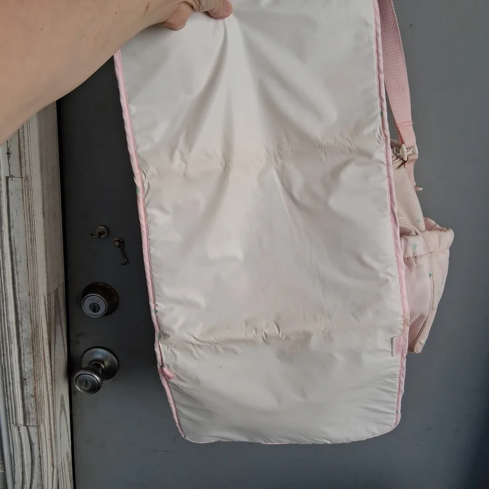 Vintage 80s 90s Vinyl Diaper Bag Pink Mint Green Geometric w/changing pad EVC
